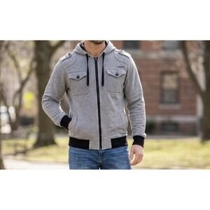 Ezekiel Zipper Hoodie Grey Herringbone Jacket Medium